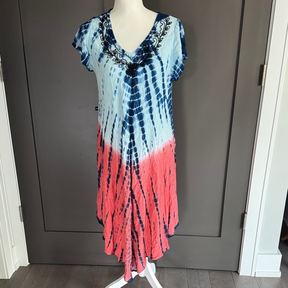 Seven Islands Chic V-Neck Tie-Dye Maxi Dress One Size 100% Rayon